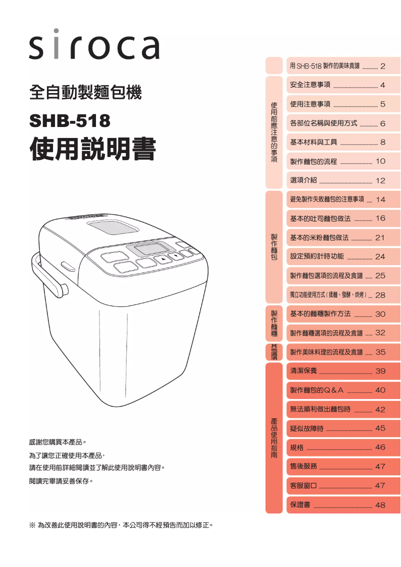 Imagen de la primera página del manual del dispositivo SHB-518