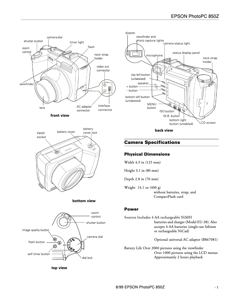Imagen de la primera página del manual del dispositivo PhotoPC 850Z