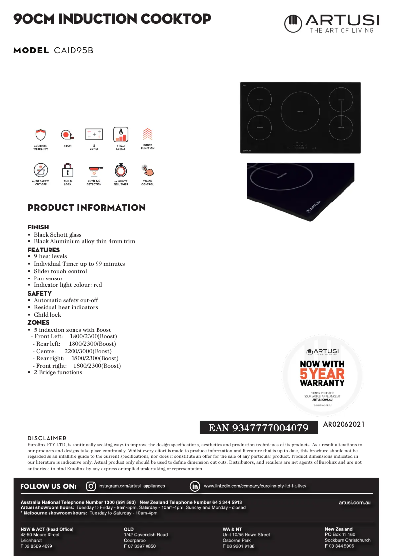 Página 1 del manual Ficha técnica Artusi CAID95B