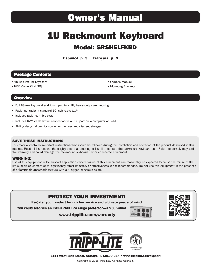 Imagen de la primera página del manual del dispositivo SRSHELFKBD