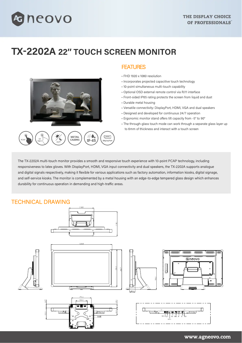 Página 1 del manual Ficha técnica AG Neovo TX-2202A