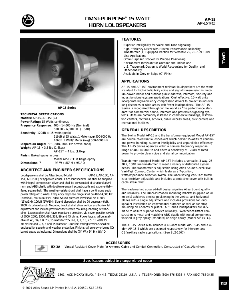 Imagen de la primera página del manual del dispositivo AP-15TC