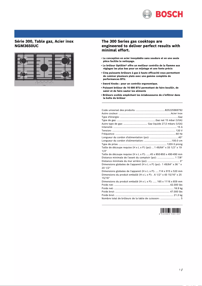 Página nº 1 - Ficha técnica Bosch NGM3650UC