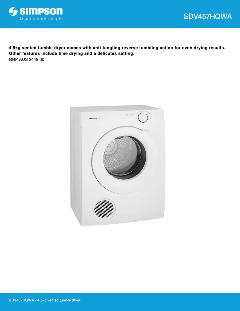 Imagen de la primera página del manual del dispositivo SDV457HQWA