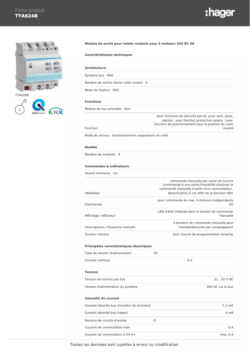 Imagen de la primera página del manual del dispositivo TYA624B