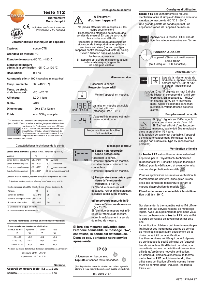 Página 1 del manual Manual de usuario Testo 112