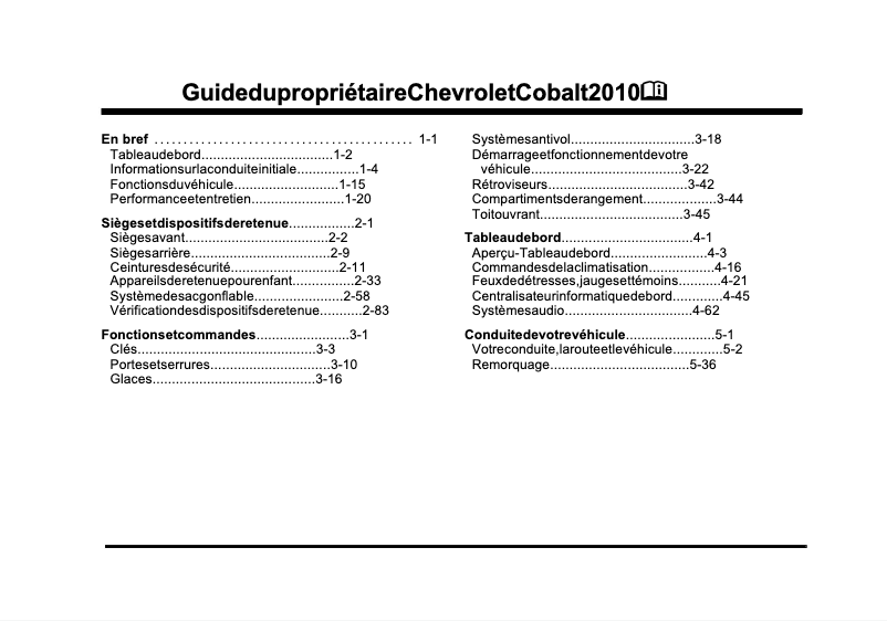 Página 1 del manual Manual de usuario Chevrolet Cobalt (2010)