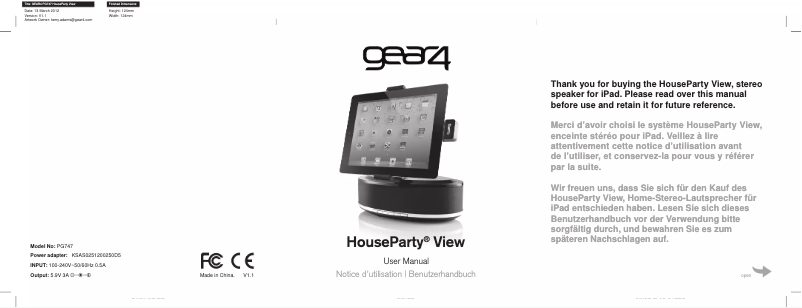 Página nº 1 - Manual de usuario Gear4 HouseParty View