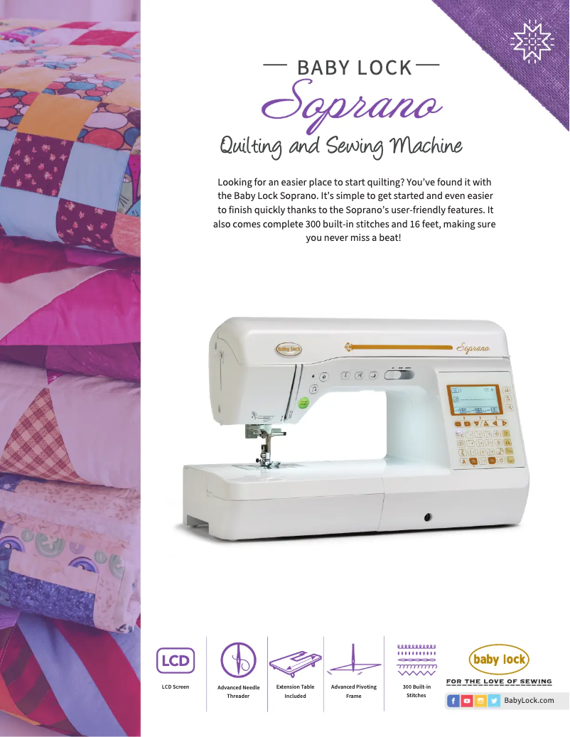 Página 1 del manual Folleto Baby Lock Soprano