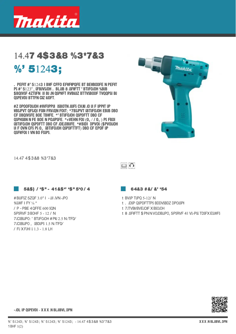Página 1 del manual Ficha técnica Makita DFT124RZ