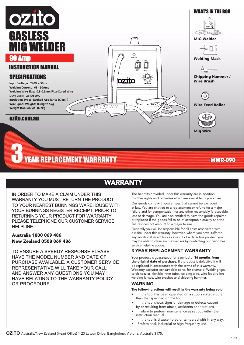 Página nº 1 - Manual de usuario Ozito MWR-090