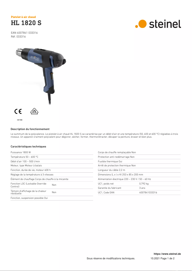 Imagen de la primera página del manual del dispositivo HL 1820 S