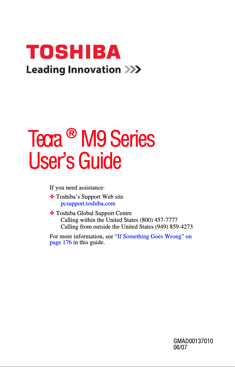 Imagen de la primera página del manual del dispositivo Tecra M9