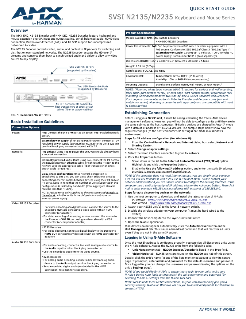 Página 1 del manual Guía de inicio rápido AMX NMX-ENC-N2135