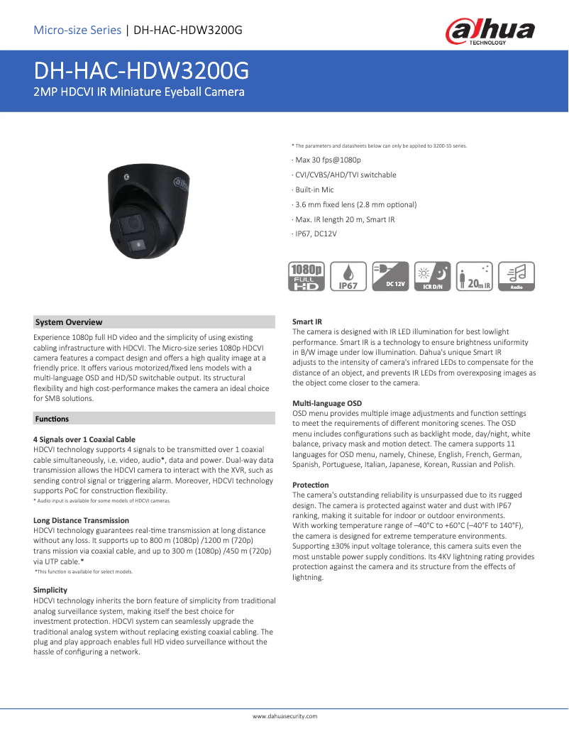 Página 1 del manual Ficha técnica Dahua Technology HAC-HDW3200G