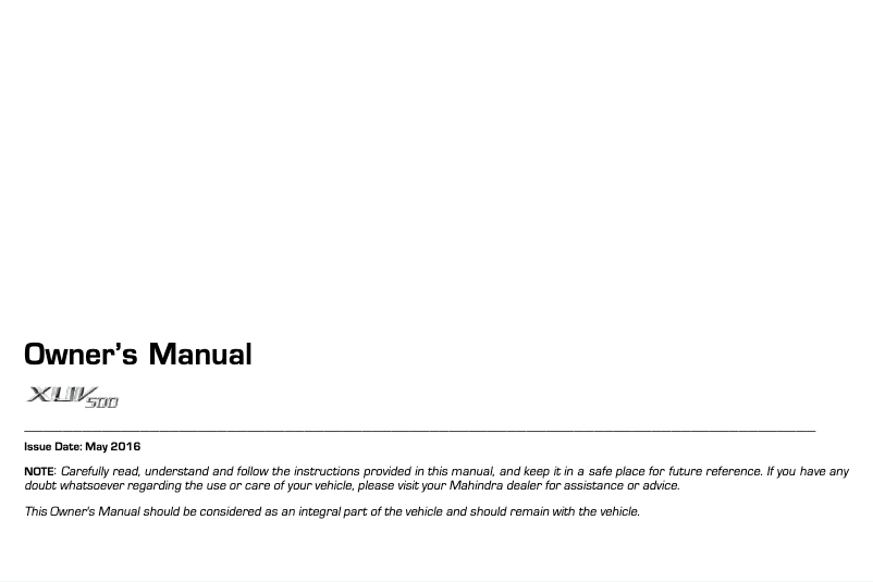 Página 1 del manual Manual de usuario Mahindra XUV500  (2016)
