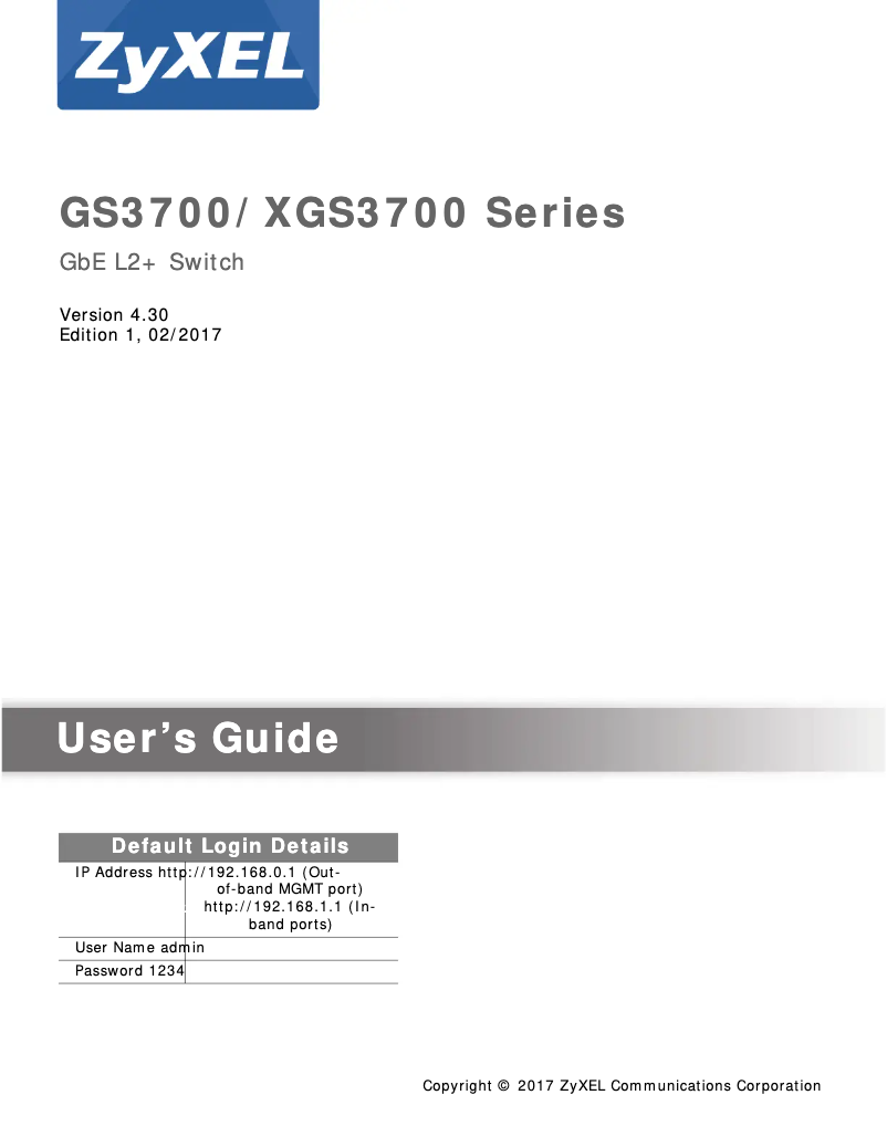 Imagen de la primera página del manual del dispositivo XGS3700-48HP