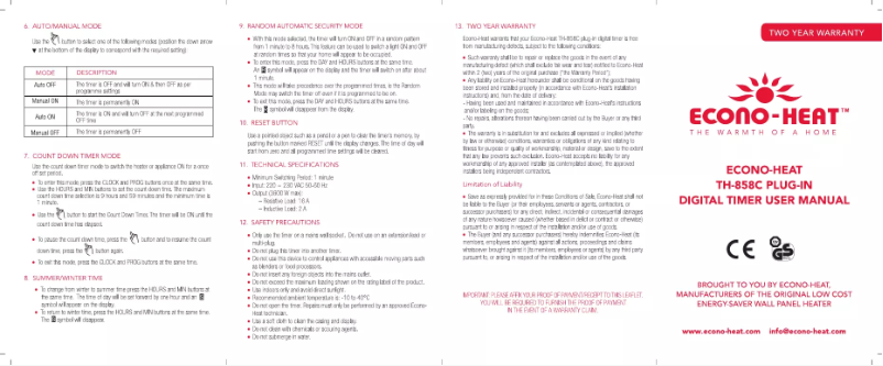 Página 1 del manual Manual de usuario Econo-Heat TH-858C