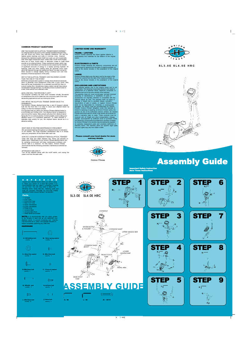 Página 1 del manual Manual de usuario Horizon Fitness SL4.0E HRC