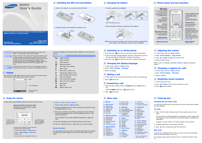 Imagen de la primera página del manual del dispositivo SGH-B200