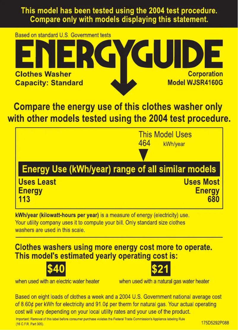 Página 1 del manual Etiqueta energética GE WJSR4160GWW