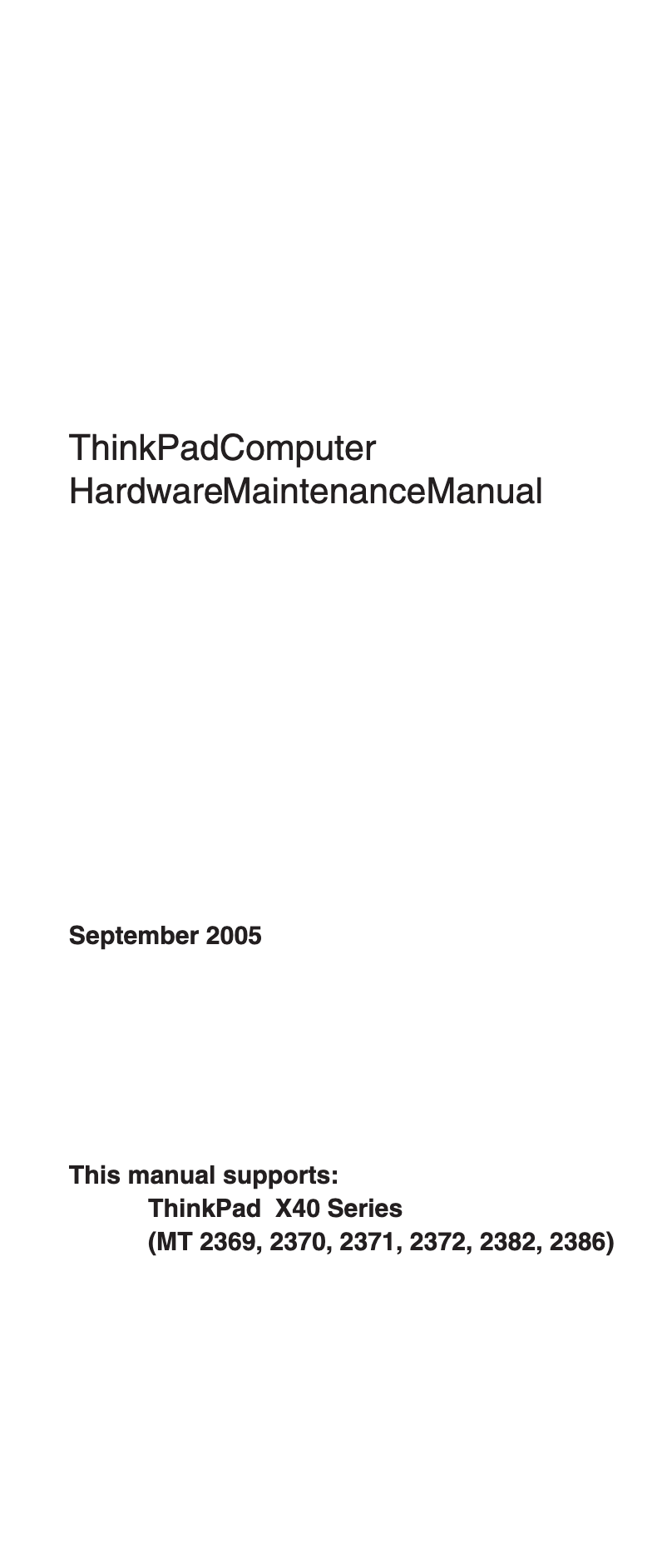 Imagen de la primera página del manual del dispositivo ThinkPad X40