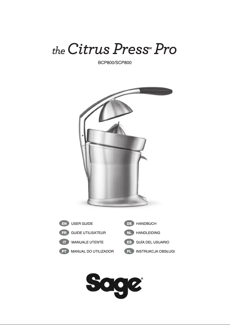 Imagen de la primera página del manual del dispositivo The Citrus Press Pro SCP800