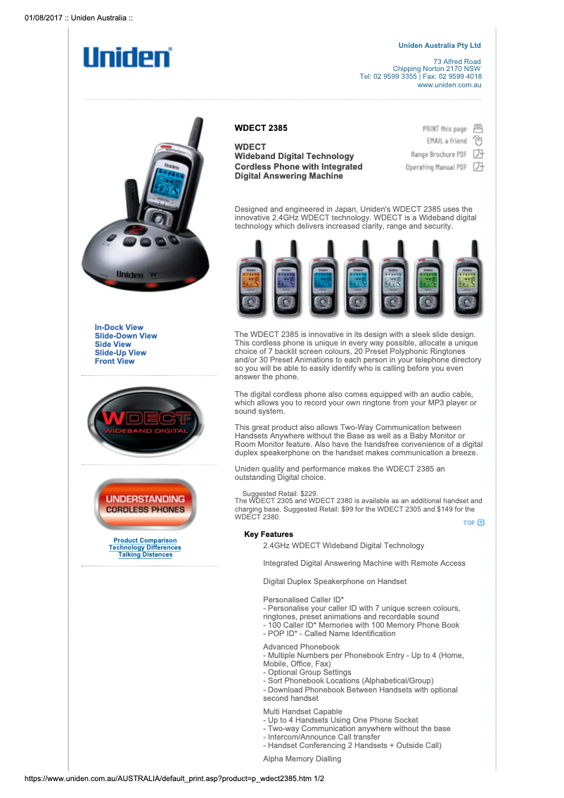 Página 1 del manual Manual de usuario Uniden WDECT 2385