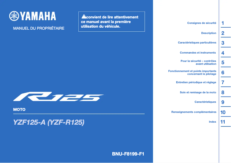 Página nº 1 - Manual de usuario Yamaha YZF-R125 (2024)