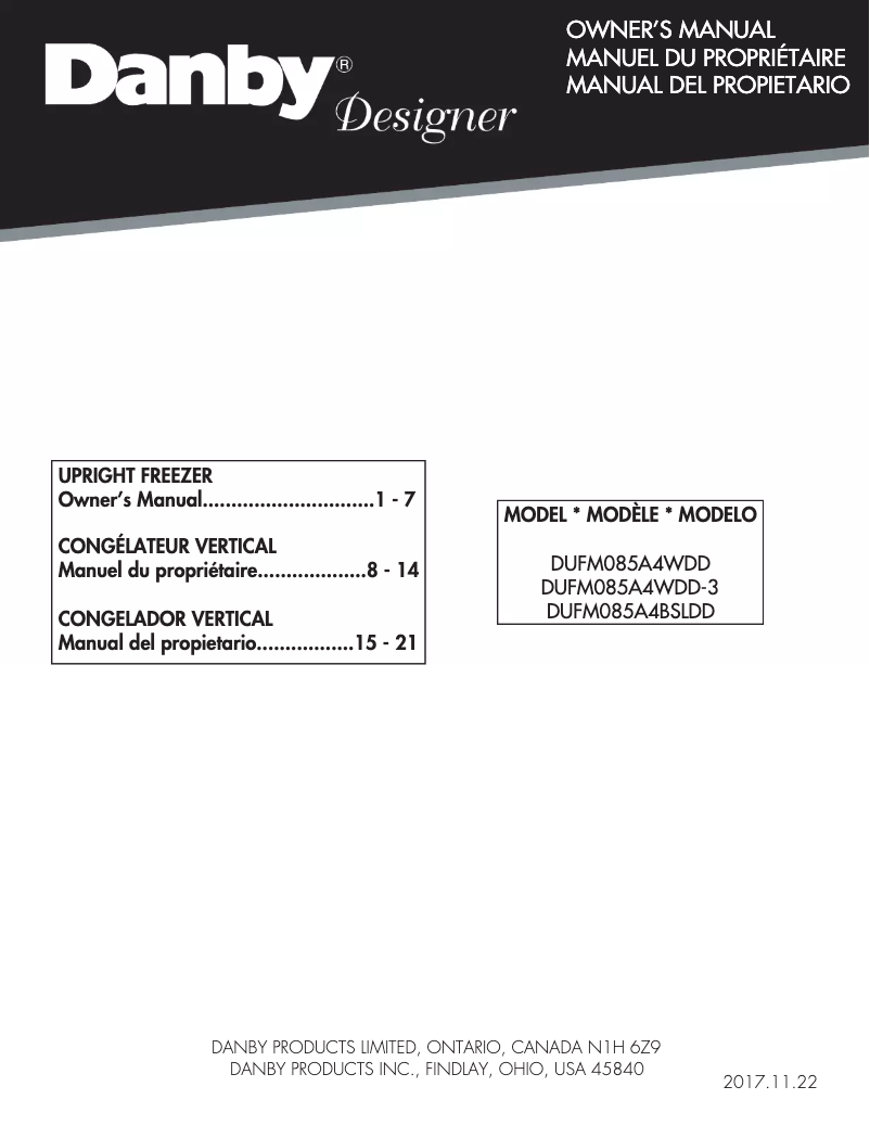 Imagen de la primera página del manual del dispositivo Designer DUFM085A4BSLDD
