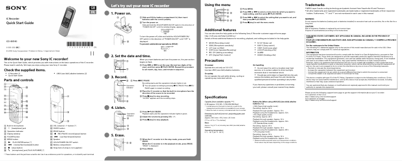 Página 1 del manual Guía de instalación Sony ICD-BX140