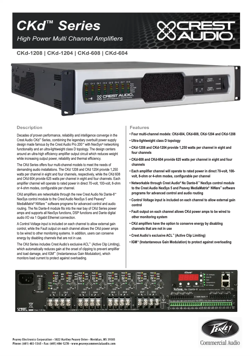 Página 1 del manual Ficha técnica Crest Audio CKd 608