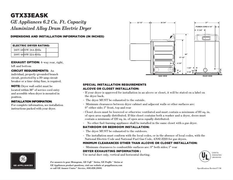 Página nº 1 - Ficha técnica GE GTX33EASKWW