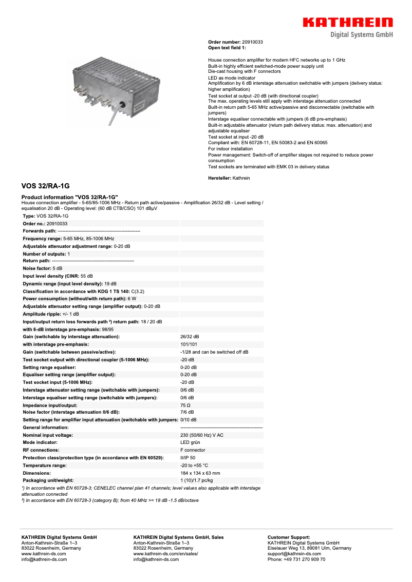 Imagen de la primera página del manual del dispositivo VOS 32/RA-1G