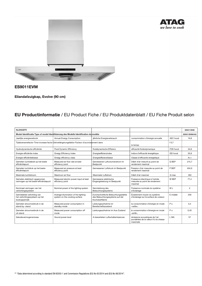 Página 1 del manual Ficha técnica Atag ES9011EVM