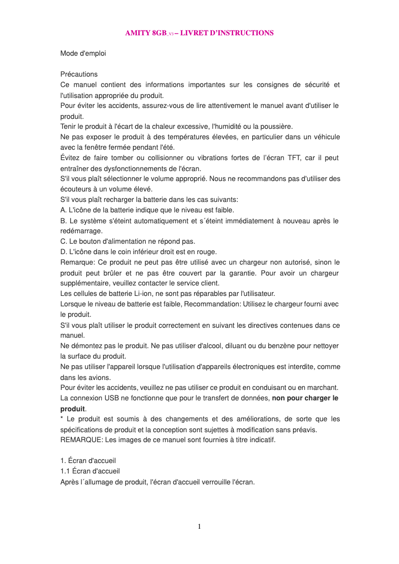 Imagen de la primera página del manual del dispositivo Amity