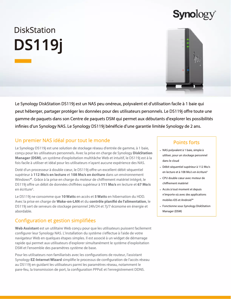 Página 1 del manual Ficha técnica Synology DiskStation DS119j