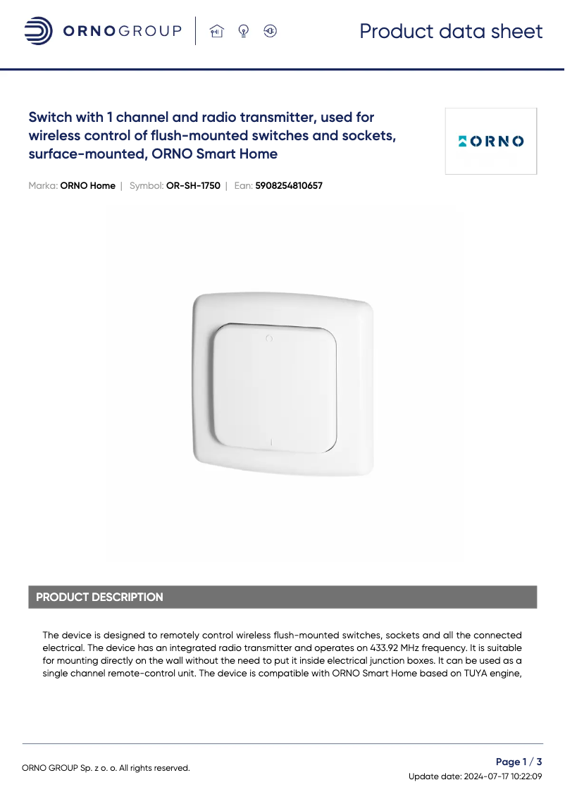 Página 1 del manual Ficha técnica ORNO OR-SH-1750