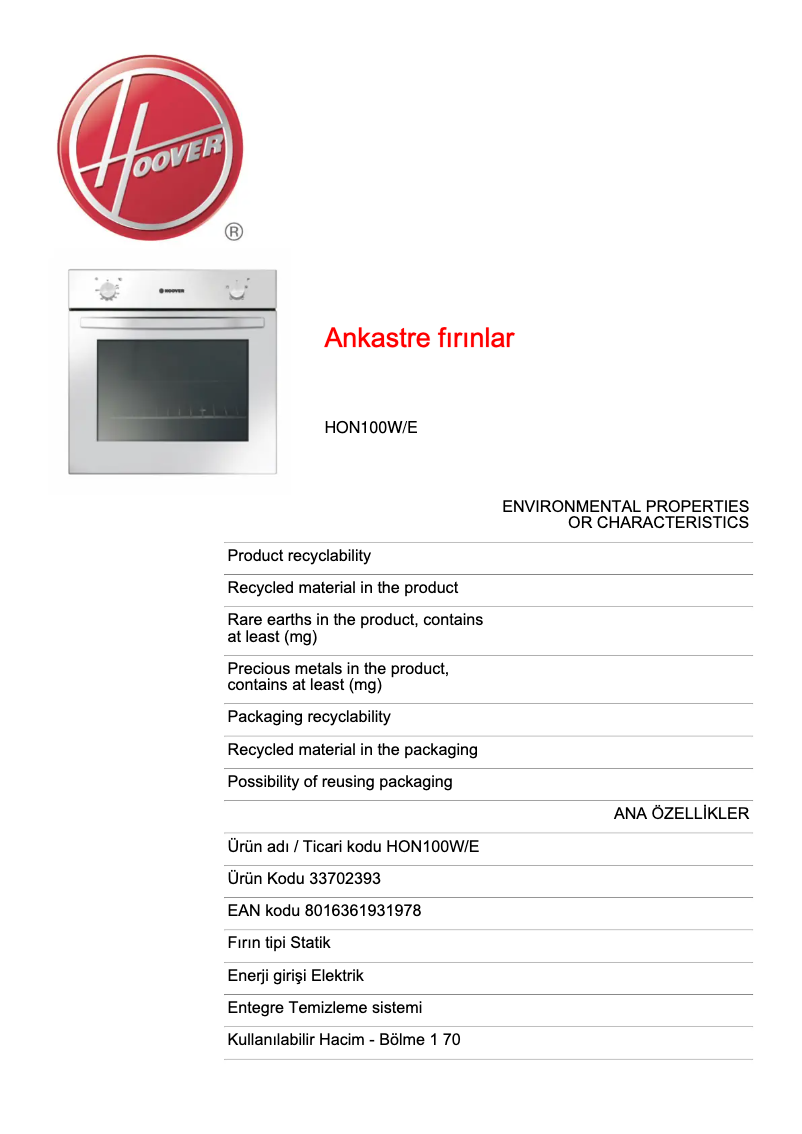 Imagen de la primera página del manual del dispositivo HON100W/E
