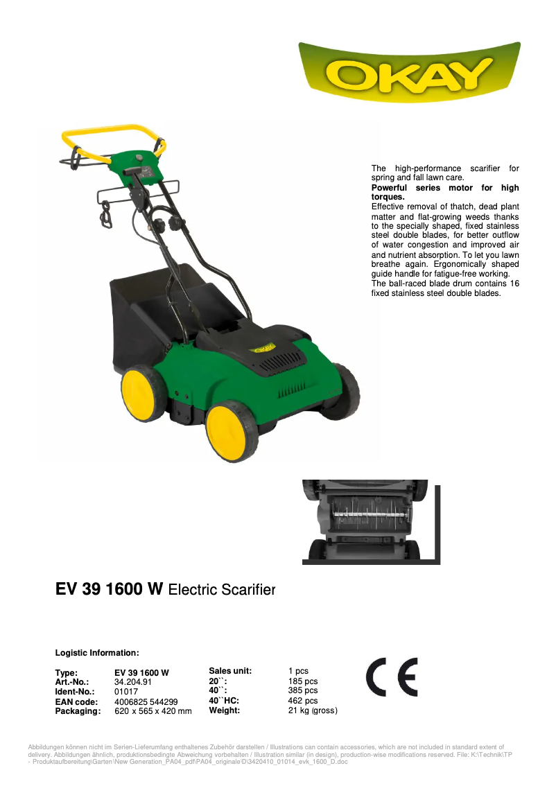 Imagen de la primera página del manual del dispositivo EV 39 1600 W