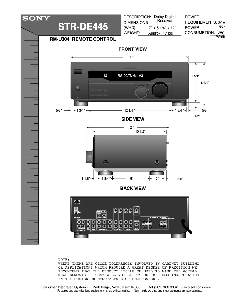Imagen de la primera página del manual del dispositivo STR-DE445