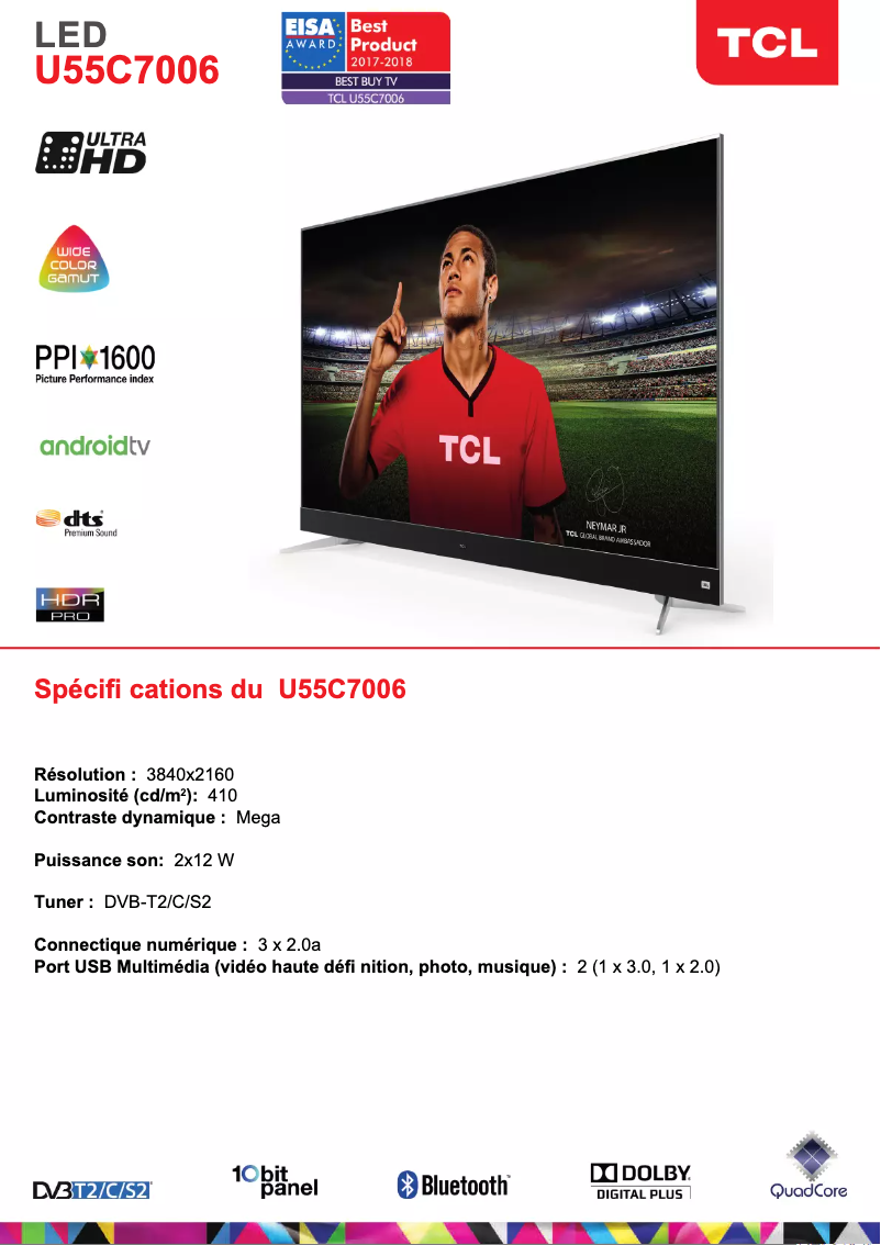 Página 1 del manual Ficha técnica TCL U55C7006