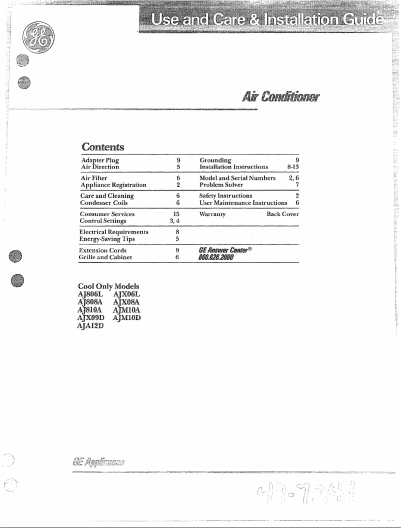 Página 1 del manual Manual de uso y mantenimiento GE AJ806LH