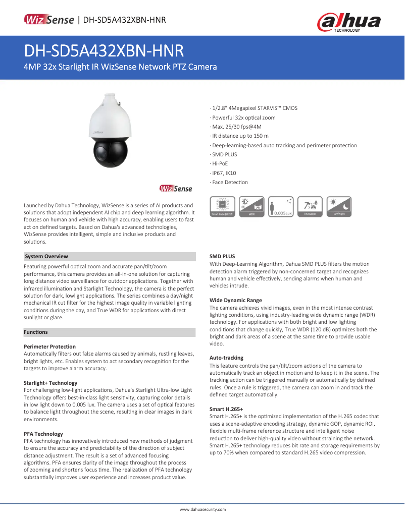 Página 1 del manual Ficha técnica Dahua Technology SD5A432XBN-HNR