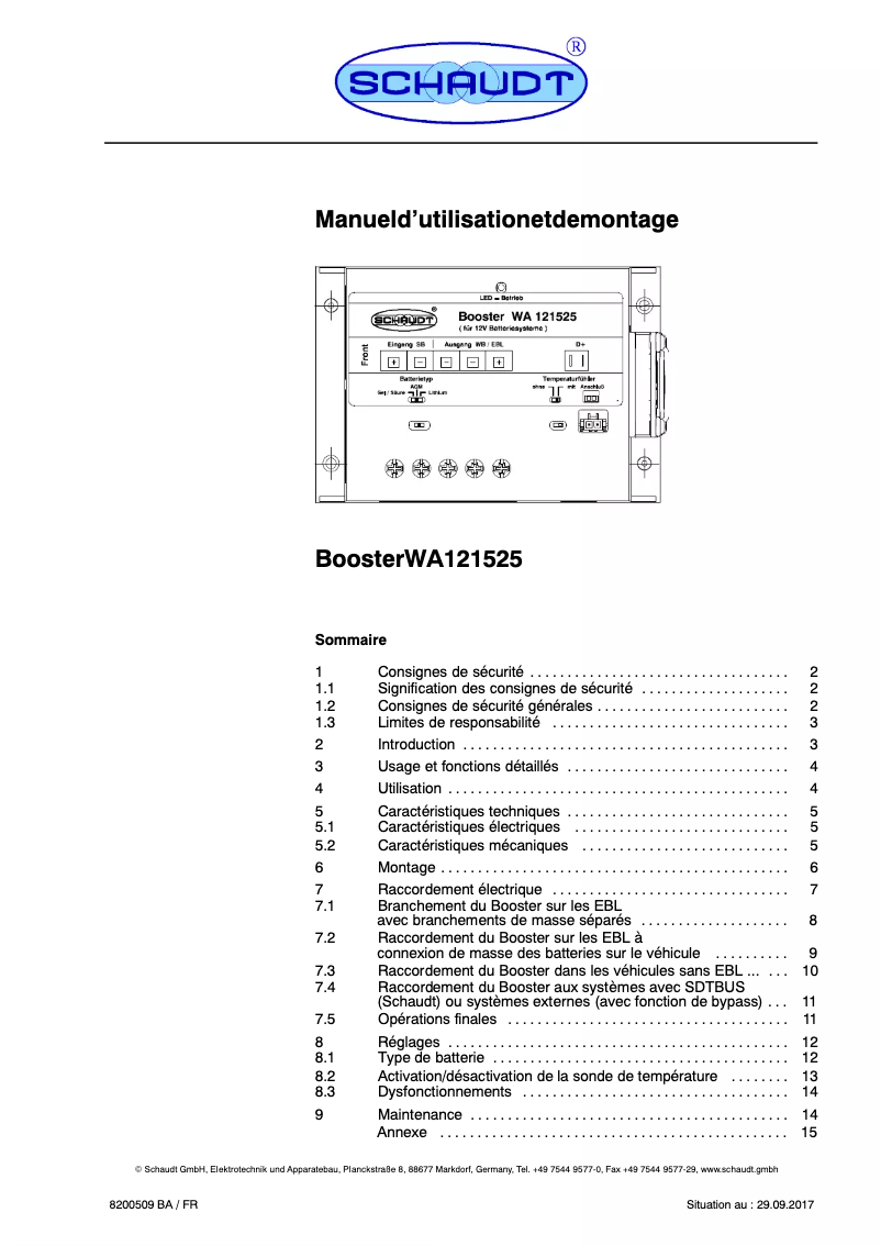 Imagen de la primera página del manual del dispositivo Booster WA 121525