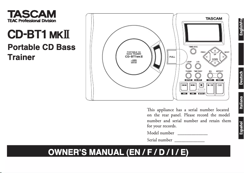Página nº 1 - Manual de usuario Tascam Bass trainer CD-BT1MKII