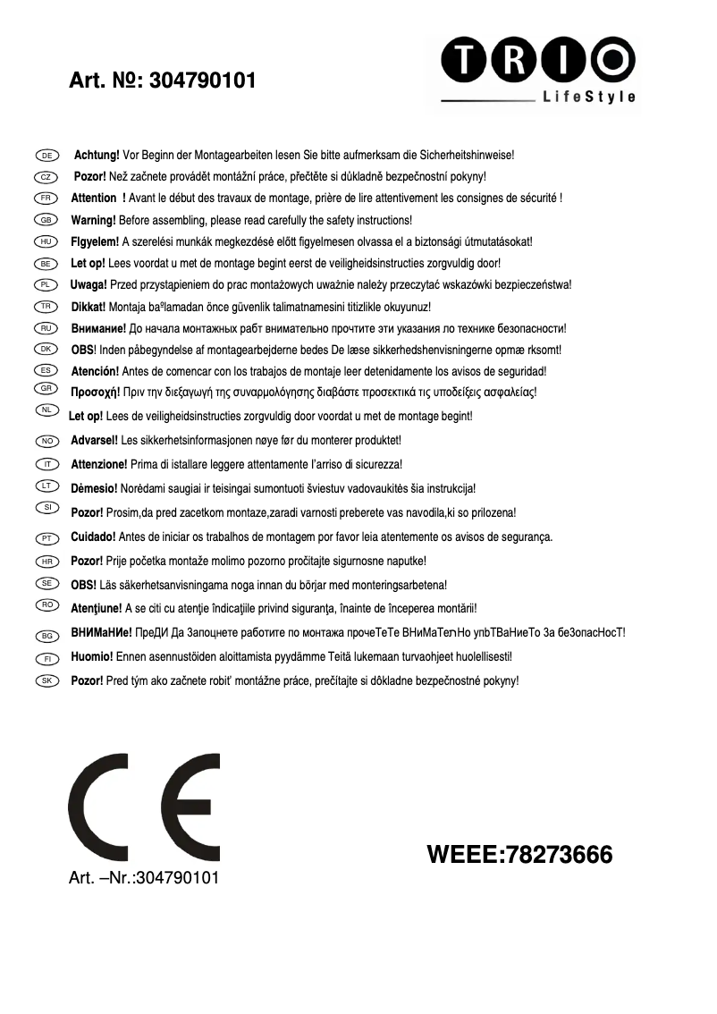 Página 1 del manual Manual de usuario Trio Lighting Tristan 354790101