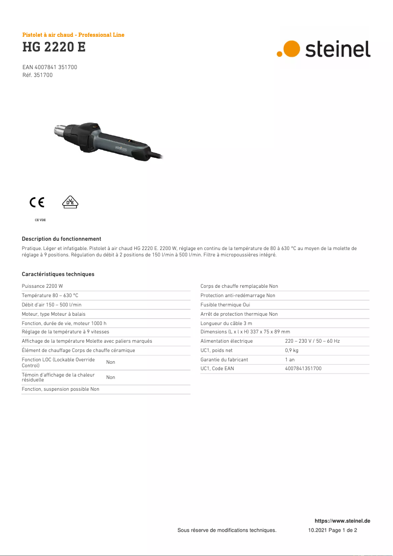 Página nº 1 - Ficha técnica Steinel HG 2220 E