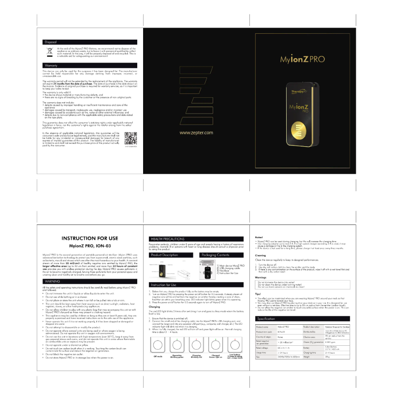 Página 1 del manual Manual de usuario Zepter MY IONZ Pro ION-03