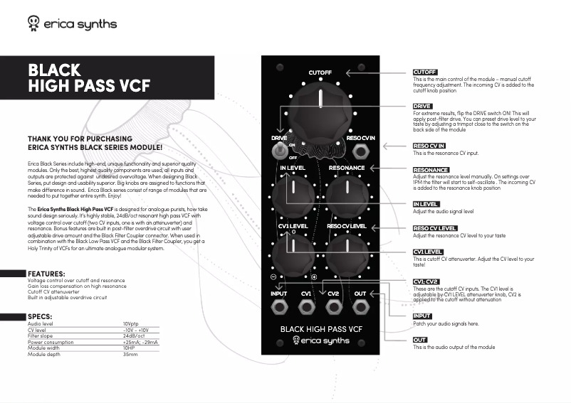 Imagen de la primera página del manual del dispositivo Black High Pass VCF